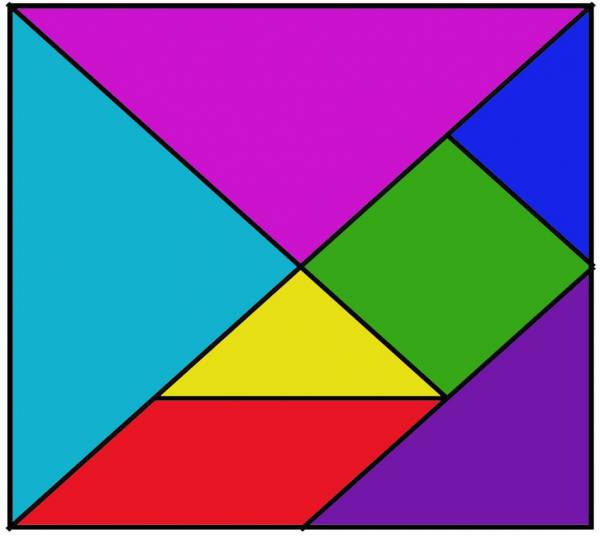 Monte o seu quadrado.  O tangran é um quebra-cabeças geométrico chinês formado por 7 peças, chamadas tans: são 2 triângulos grandes, 2 pequenos, 1 médio, 1 quadrado e 1 paralelogramo. - site efuturo.com.br
