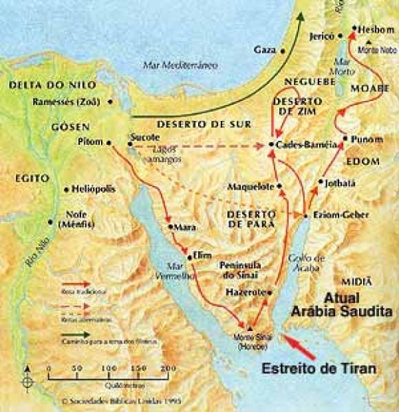 O povo de Deus  Um mapa do Exodo com provavel rota. - site efuturo.com.br