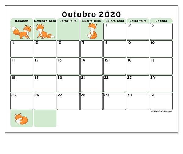 Calendário Outubro de 2020  VAMOS COLOCAR EM ORDEM NOSSO CALENDÁRIO! - site efuturo.com.br