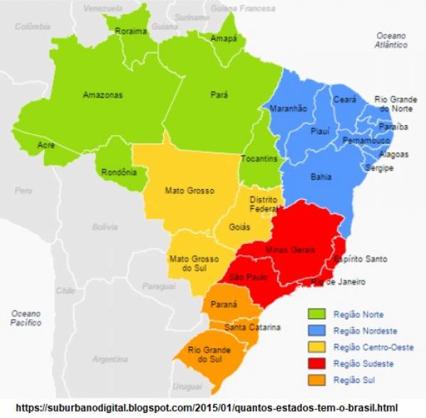 Mapa do Brasil e suas regiões 