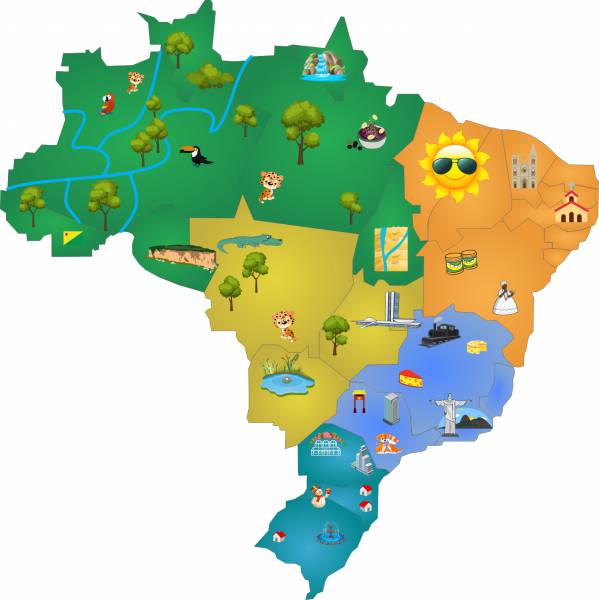Mapa do Brasil e suas regiões. 